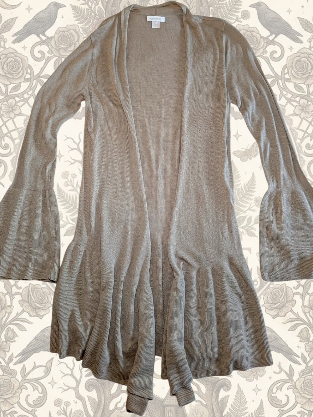Whimsigoth Bell Sleeve Cardigan Duster Taupe Knit Fairycore Garnet Hill Small
